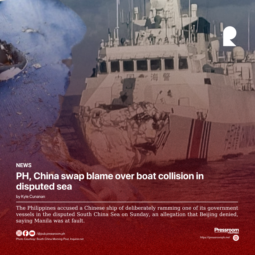 PH, China swap blame over boat collision in disputed sea