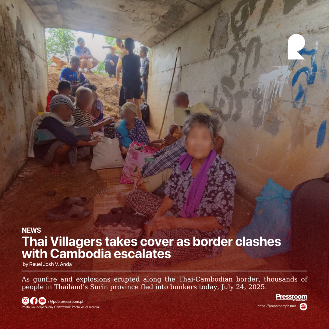 Thai Villagers takes cover as border clashes with Cambodia escalates
