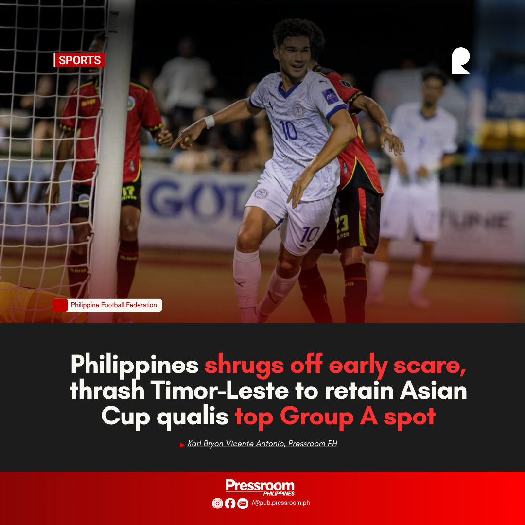 Philippines shrugs off early scare, thrash Timor-Leste to retain Asian Cup qualis top Group A spot