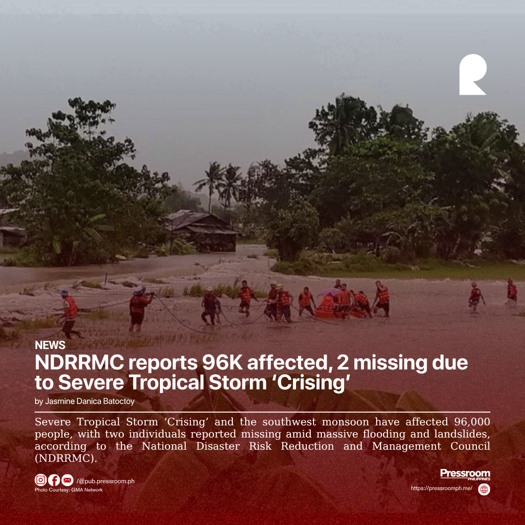 NDRRMC reports 96K affected, 2 missing due to Severe Tropical Storm ‘Crising’ 