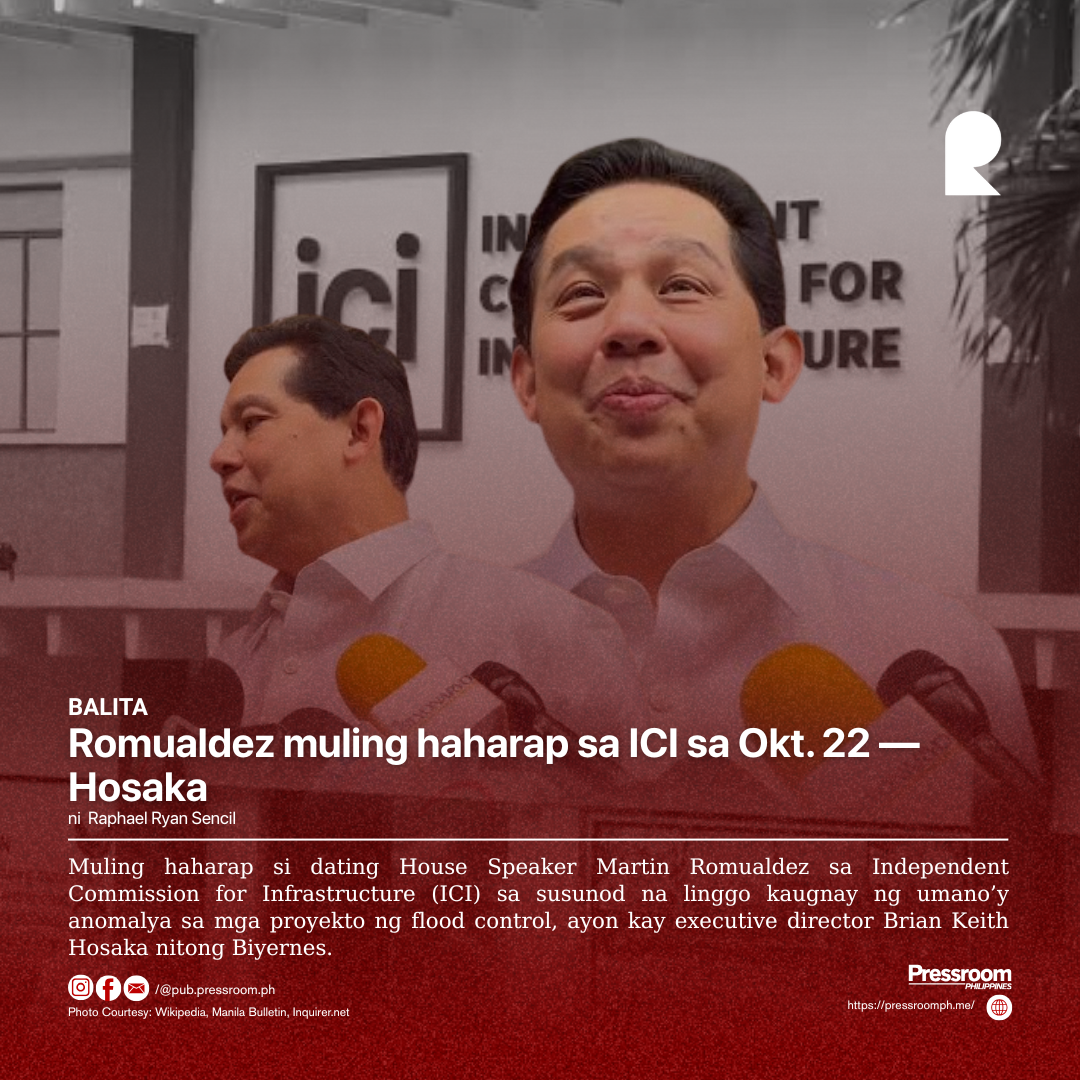 Romualdez muling haharap sa ICI sa Okt. 22 — Hosaka