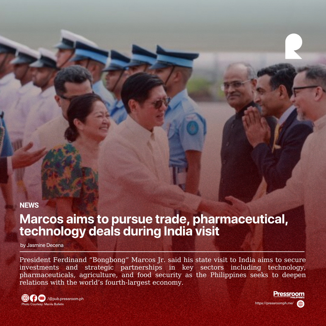 Marcos aims to pursue trade, pharmaceutical, technology deals during India visit