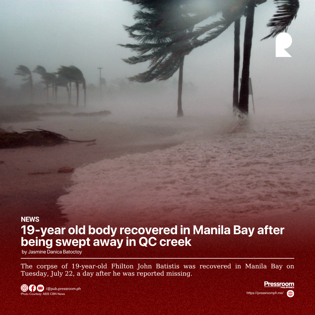 19-year old body recovered in Manila Bay after being swept away in QC creek 