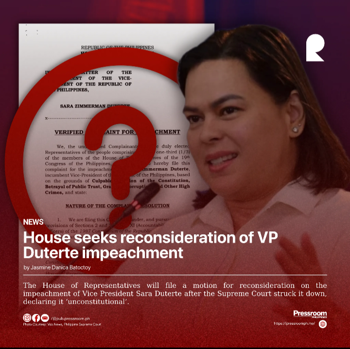 House seeks reconsideration of VP Duterte impeachment